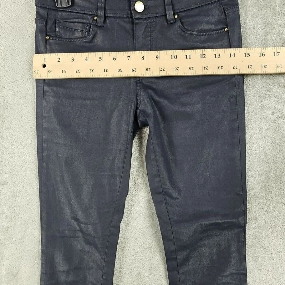 Massimo Dutti Jeans Womens Size 2 Waxed Dark Blue Skinny Fit Low Rise Stretch - Picture 8 of 13